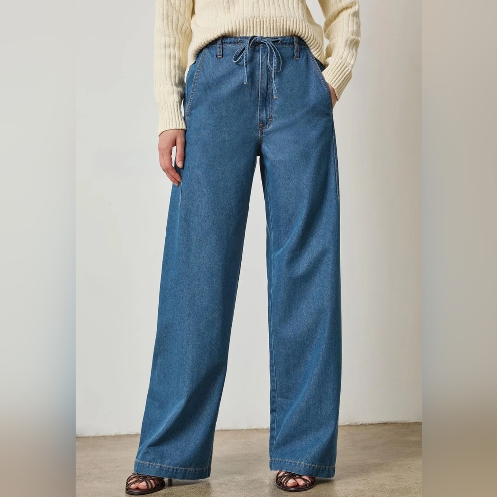 Lilla P Drawcord Pant Classic Blue Wide Leg Jeans